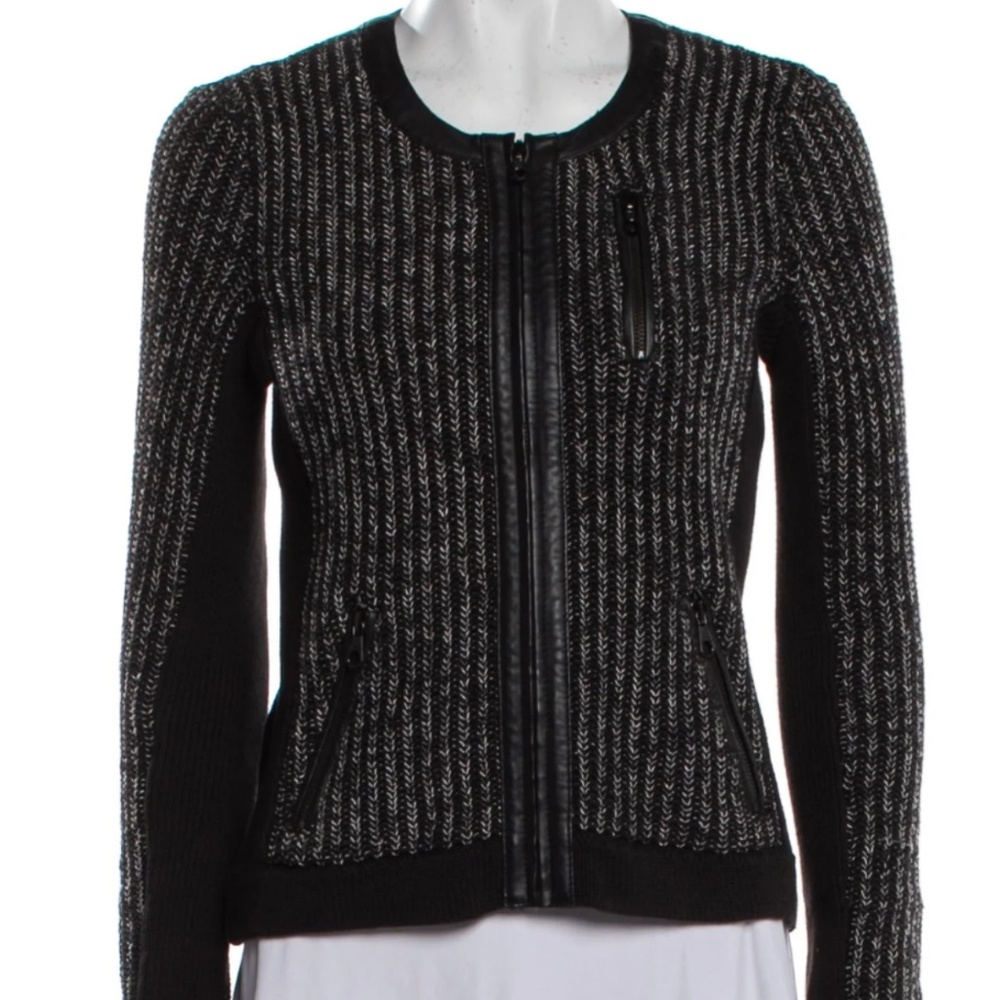 rag & bone Knit Zip Jacket with Leather Trim | Large